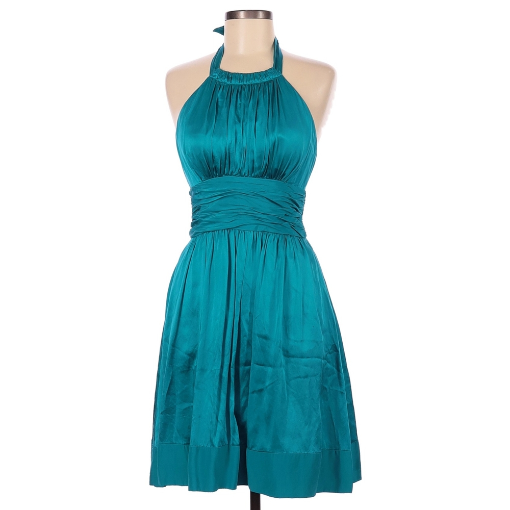 Caché silk halter dress teal size 6